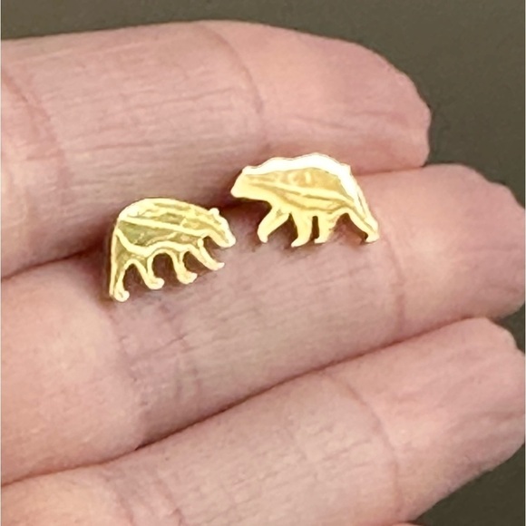 Stainless Steel Gold Polar Bear Stud Earrings - Picture 8 of 8